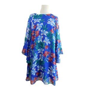 INC Size 10 Flared 3/4 Sleeve Floral Blue multi  Lined Dress Macy's